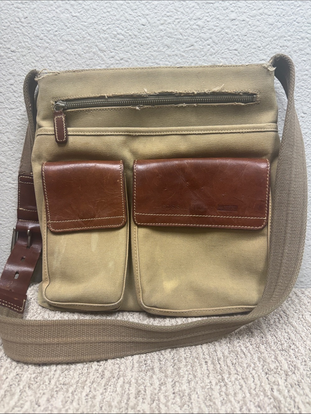 Well Loved Fossil Tan Canvas Expedition Messengee Bag